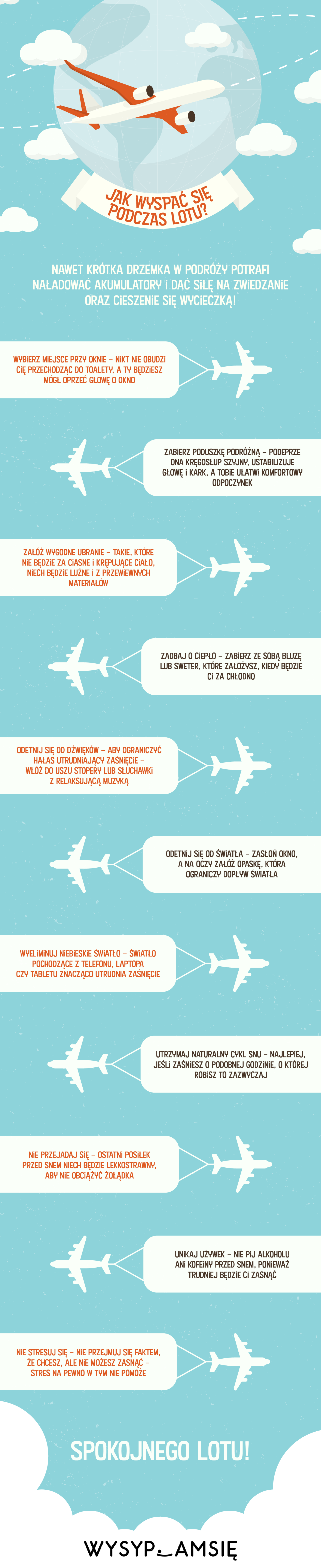 jak się wyspać w samolocie, infografika
